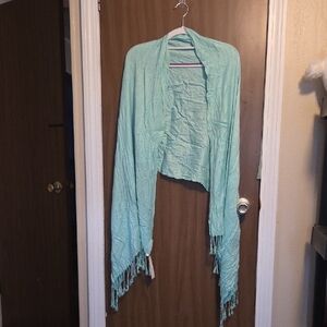 Capelli of New York Mint Green Women's Cape with Fringe